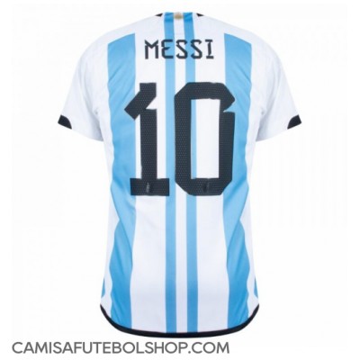 Camisa de time de futebol Argentina Lionel Messi #10 Replicas 1º Equipamento Mundo 2022 Manga Curta